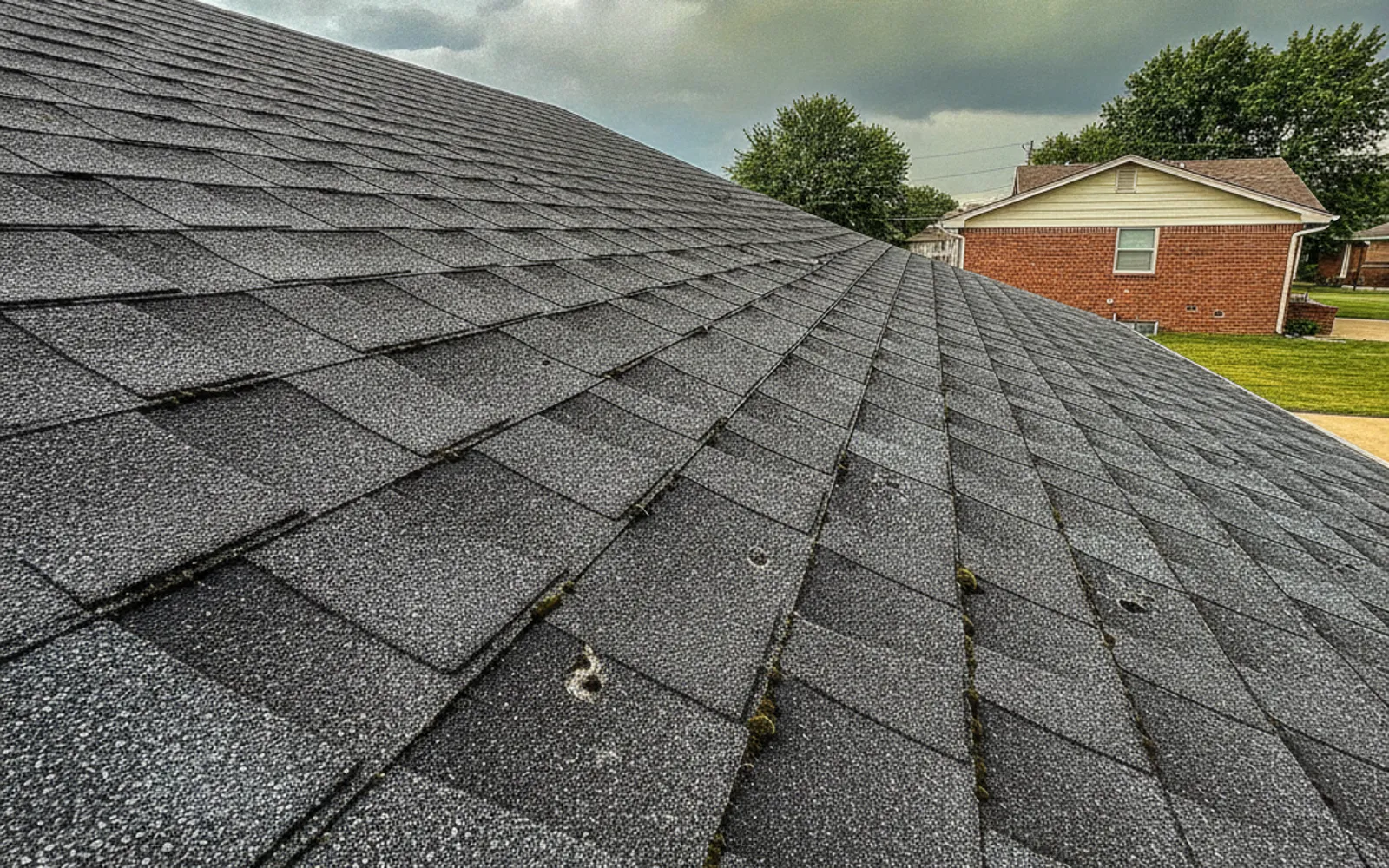 Worn asphalt shingles on a Wichita roof